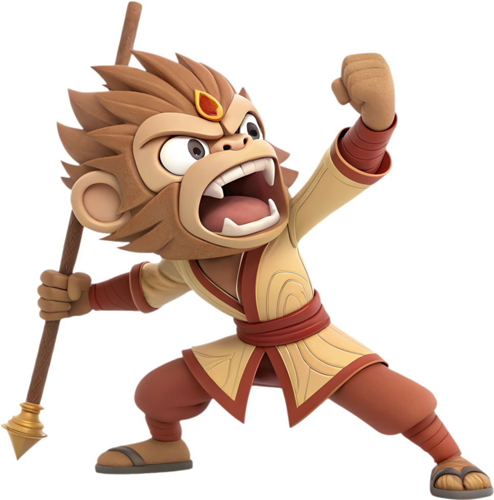 Dynamic Sun Wukong Heroic Monkey Fighter Cartoon Art. . png