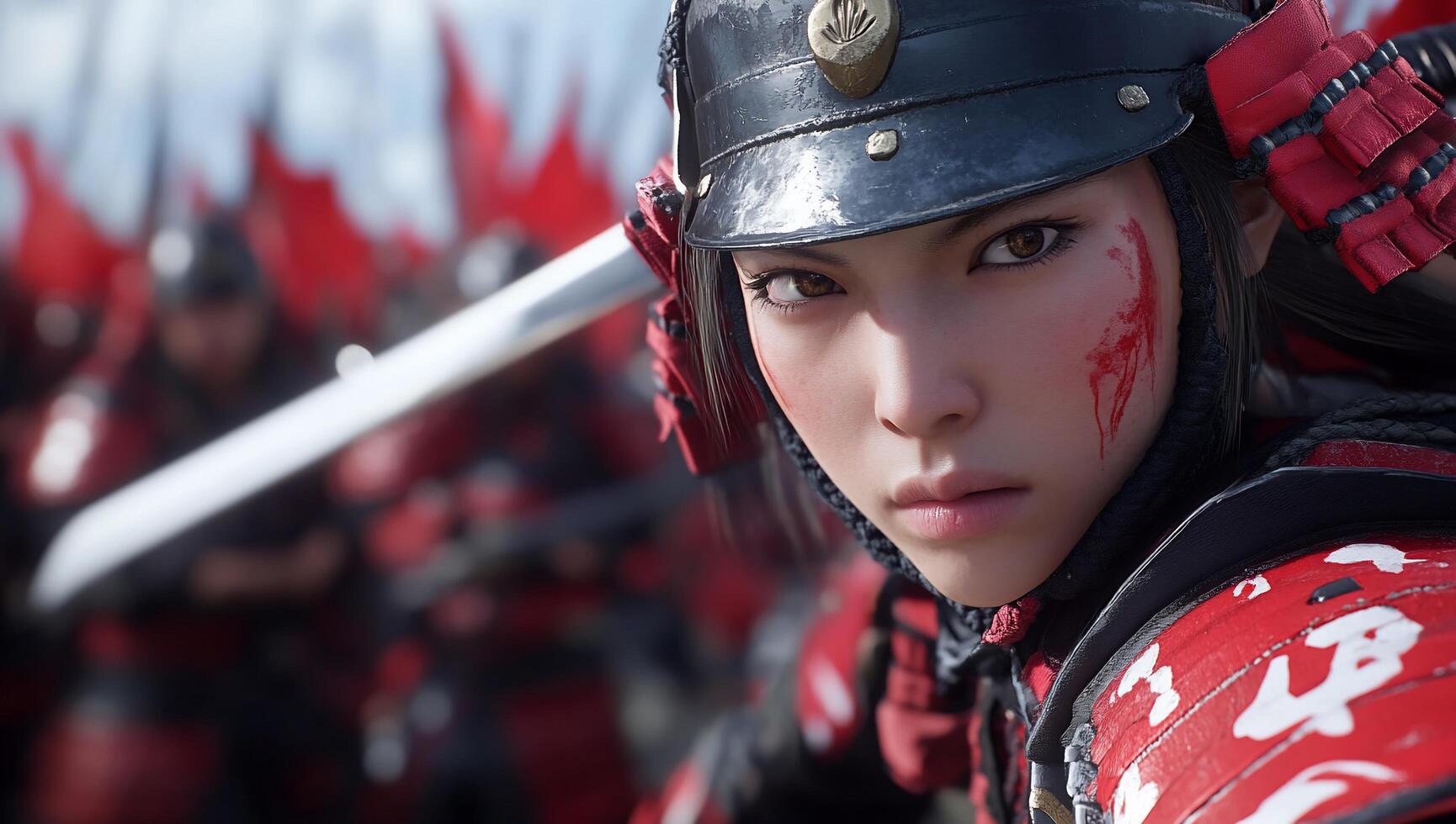 A fierce warrior ready for battle, showcasing determination and strength. photo