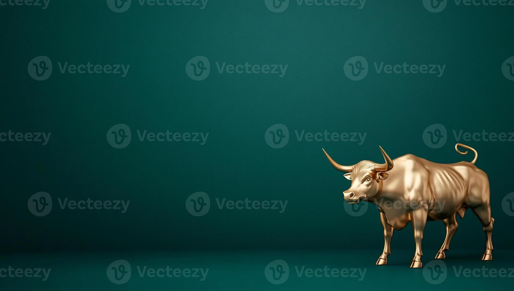 Golden bull on green background stock photo