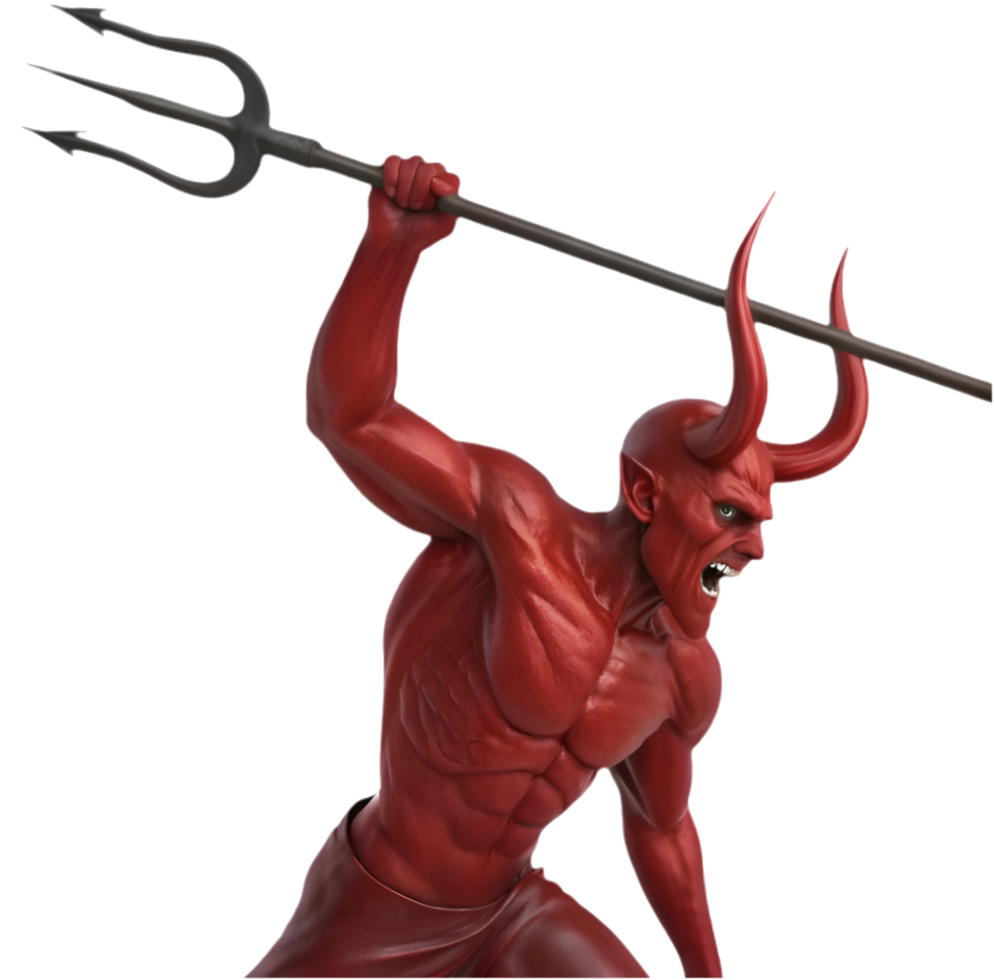 Cursed demon with sharp horns and fiery glowing eyes clipart. . png