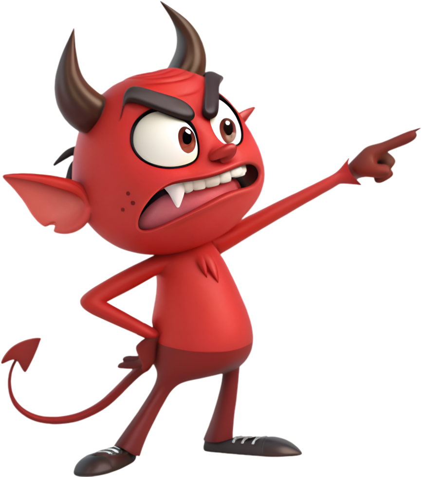 Scary devil with sharp horns and glowing evil eyes clipart. . png