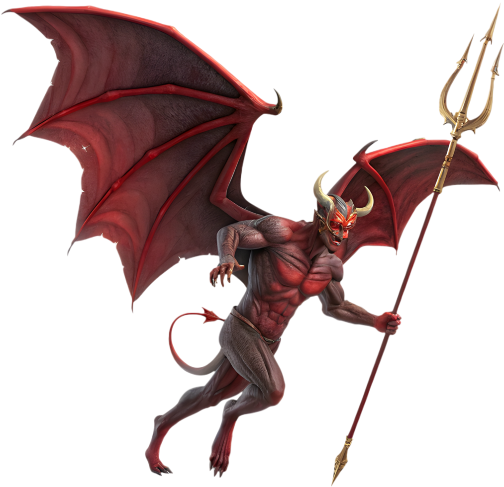 Ominous demon with sharp horns and fiery glowing eyes clipart. . png