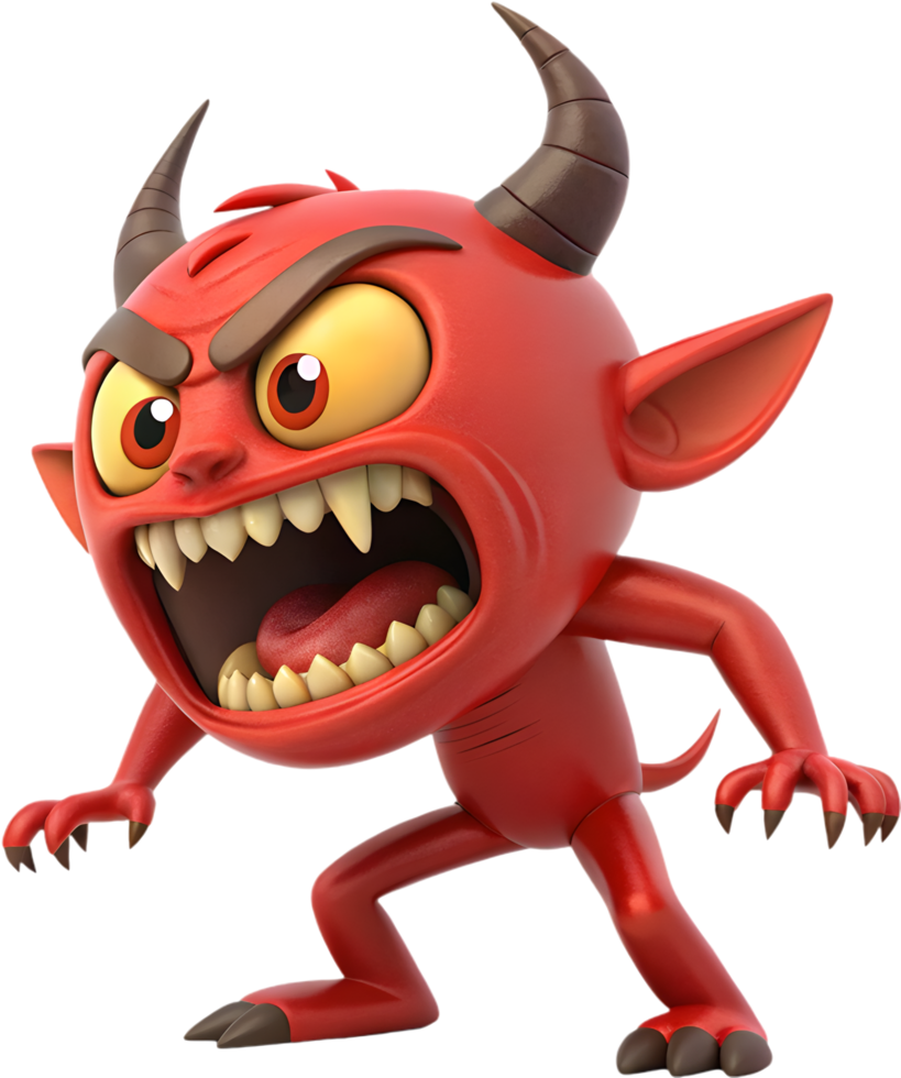 Hellish monster with glowing eyes and sharp horns clipart. . png