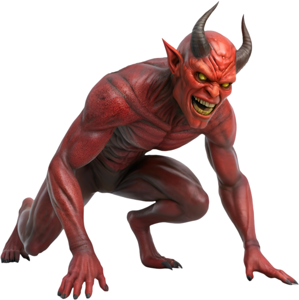 Terrifying devil with glowing eyes and sharp devilish horns clipart. . png