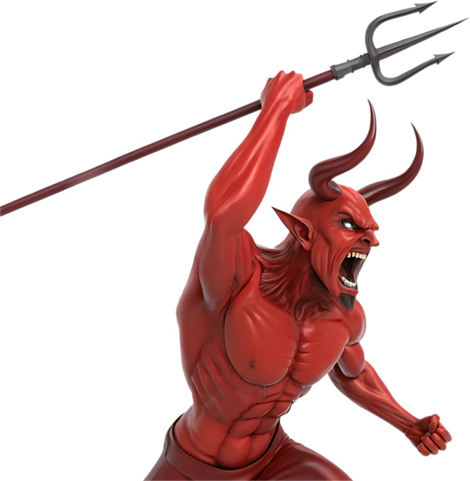 Fiendish devil with sharp horns and glowing eyes clipart. . png