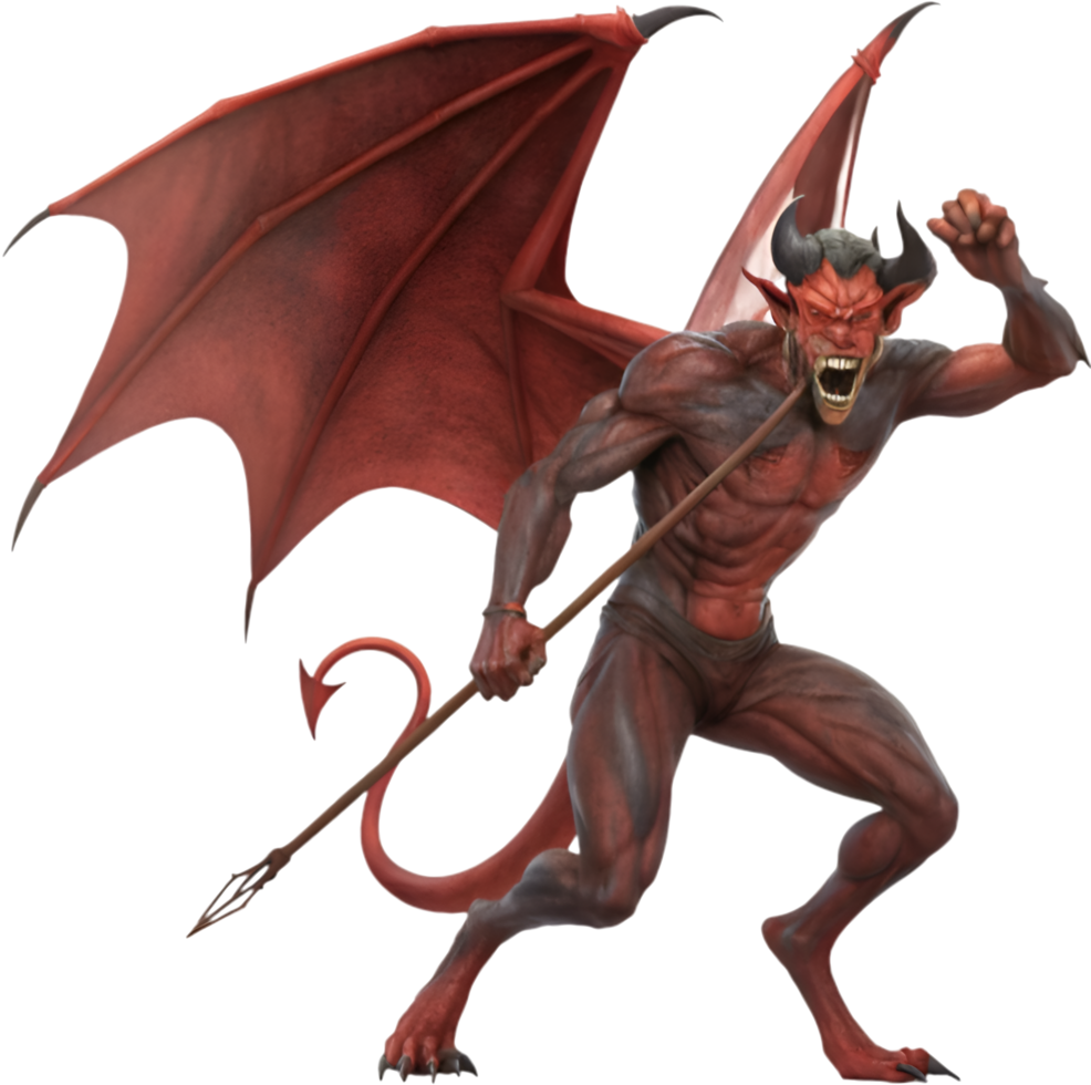 Evil creature with glowing eyes and sharp horns clipart. . png