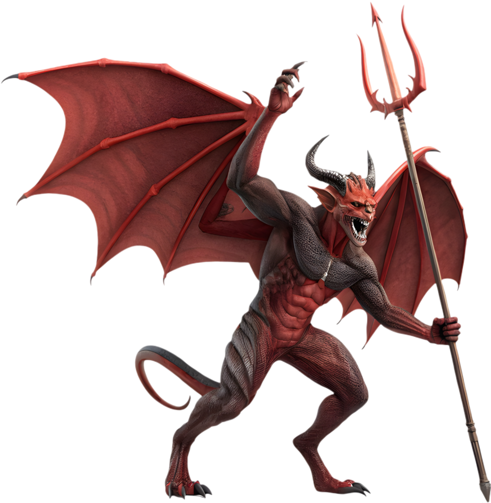 Horrifying demon with glowing eyes and sharp horns clipart. . png