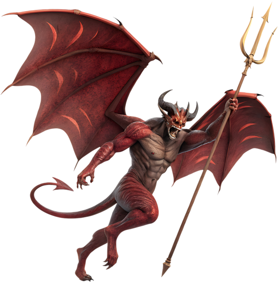 Grotesque devil with glowing eyes and sharp horns clipart. . png