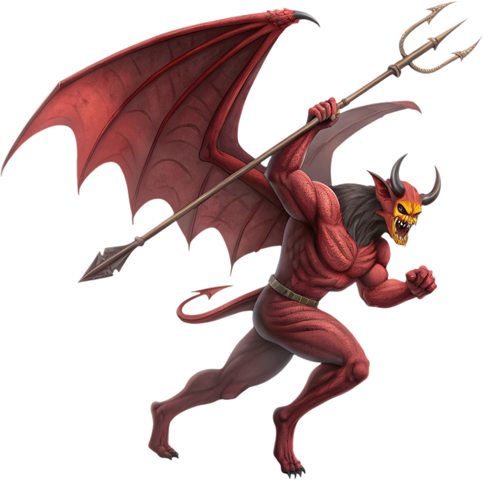 Fiery devil with glowing eyes and sharp horns clipart. . png