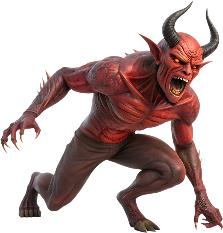 Cursed devil with sharp horns and glowing eyes clipart. . png