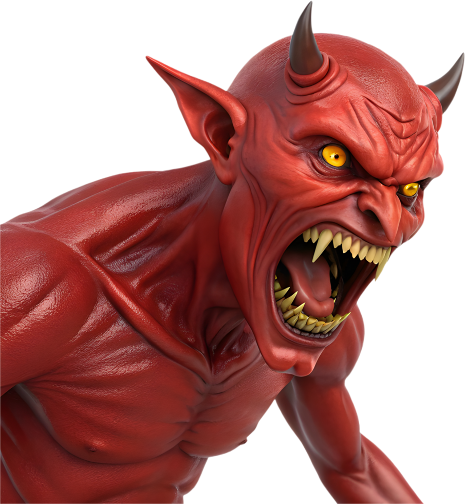 Terrifying devil with glowing eyes and sharp horns clipart. . png