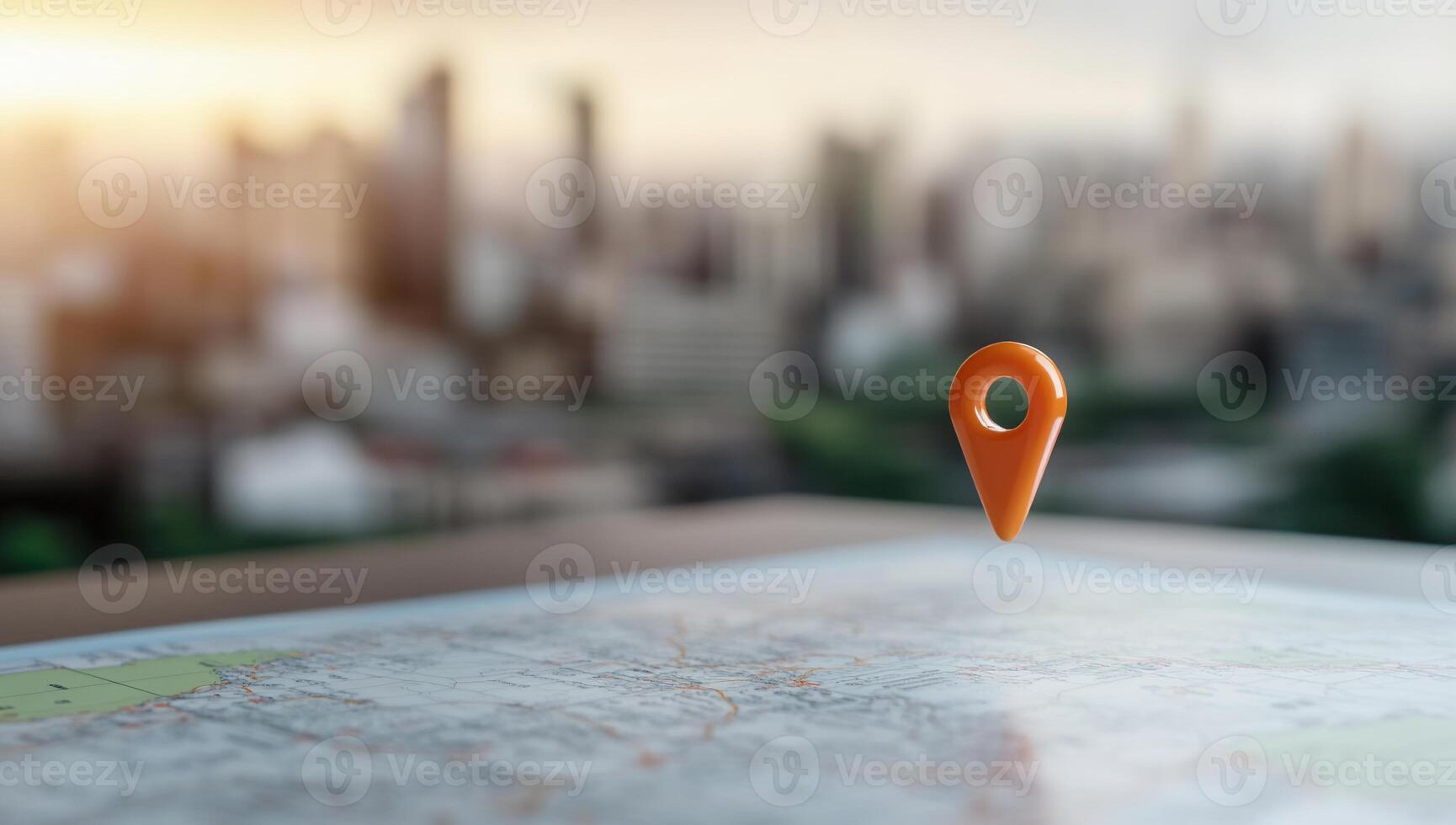 Map pin on a cityscape background photo