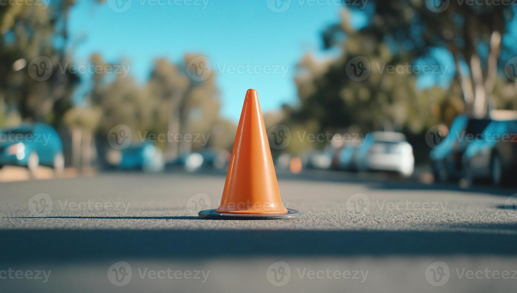 A traffic cone sitting on the side of a road photo