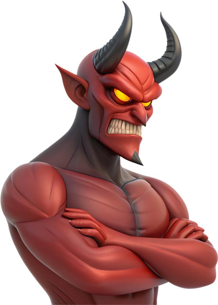 Spooky demon with sharp horns and glowing eyes clipart. . png