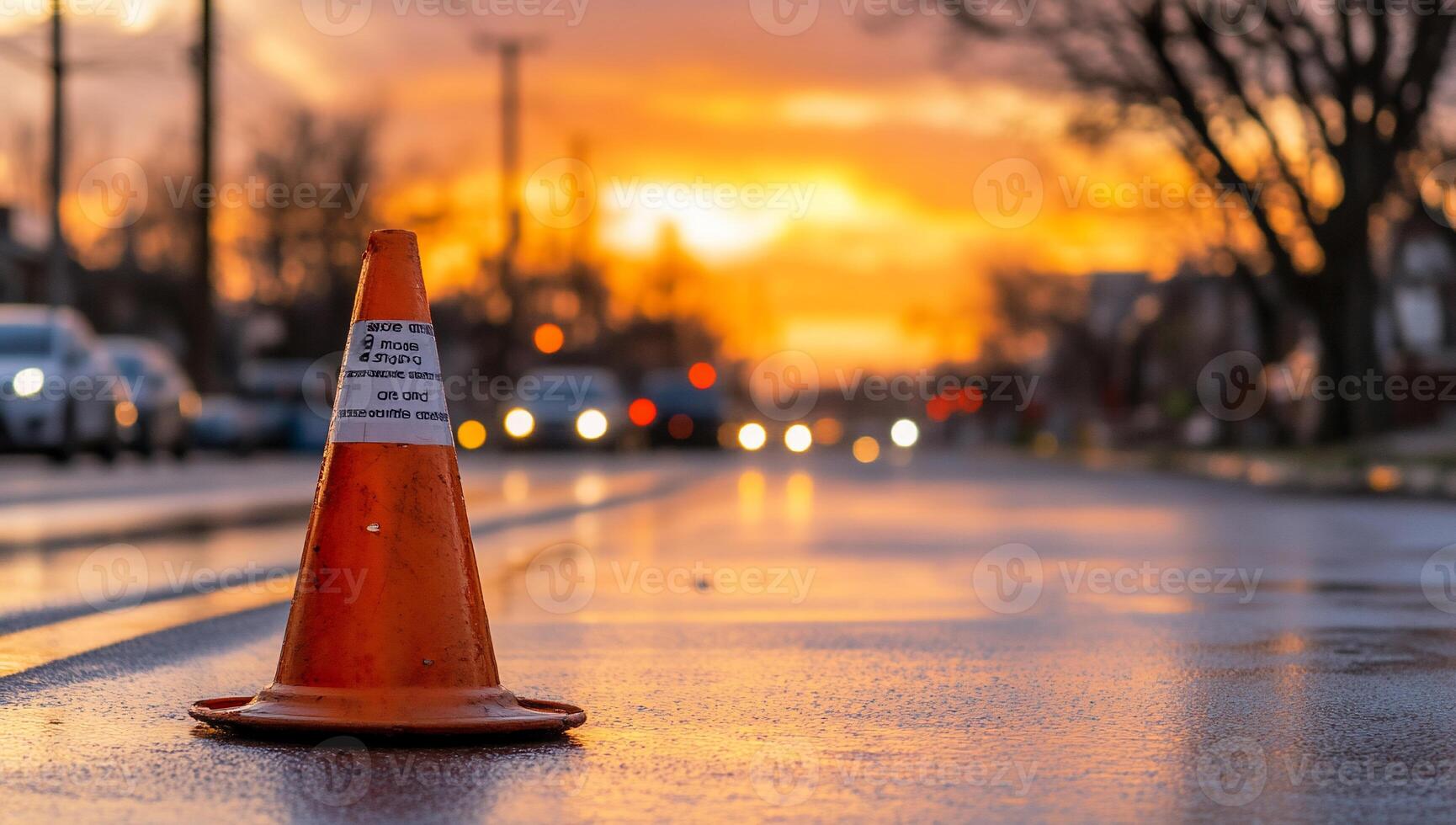 A traffic cone sitting on the side of the road photo