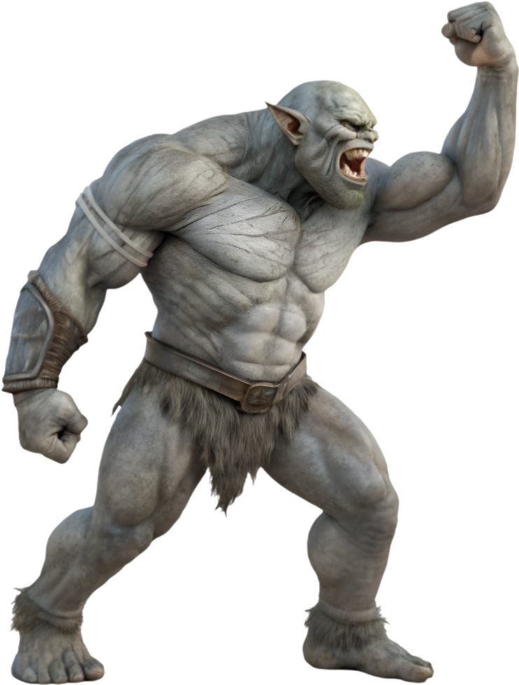 Scary Troll Beast with Monstrous Features in Clipart . png