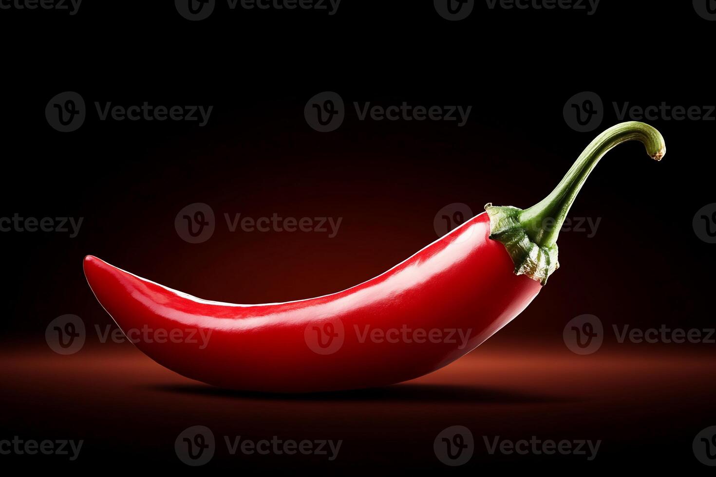 A vibrant red chili pepper against a dark background. photo