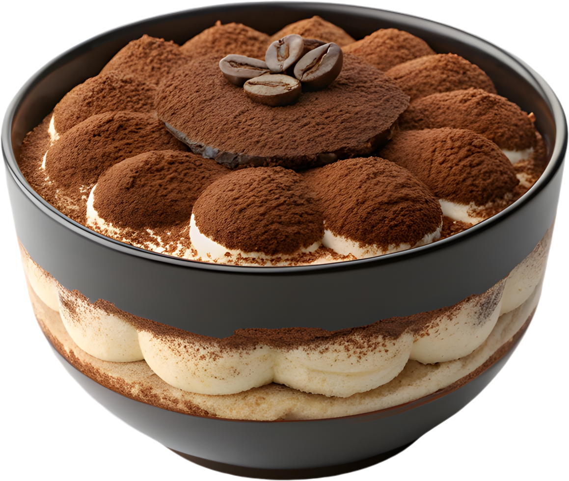 Rich and Smooth Tiramisu Dessert Clipart with Classic Layers . png