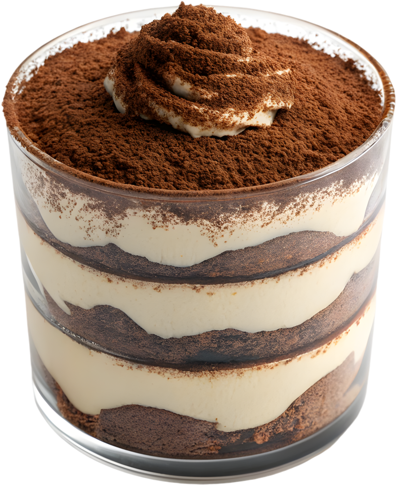 Smooth and Rich Tiramisu Dessert Clipart with Layers of Cream . png