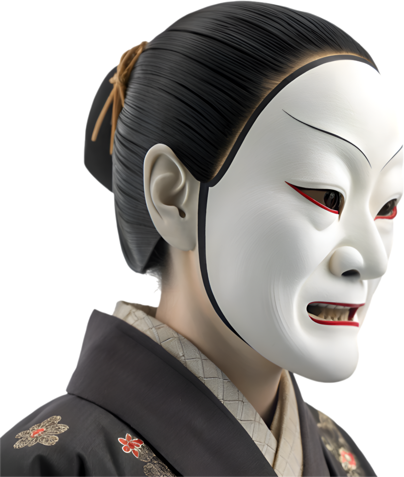 Japanese cultural Noh mask clipart with unique designs. . png