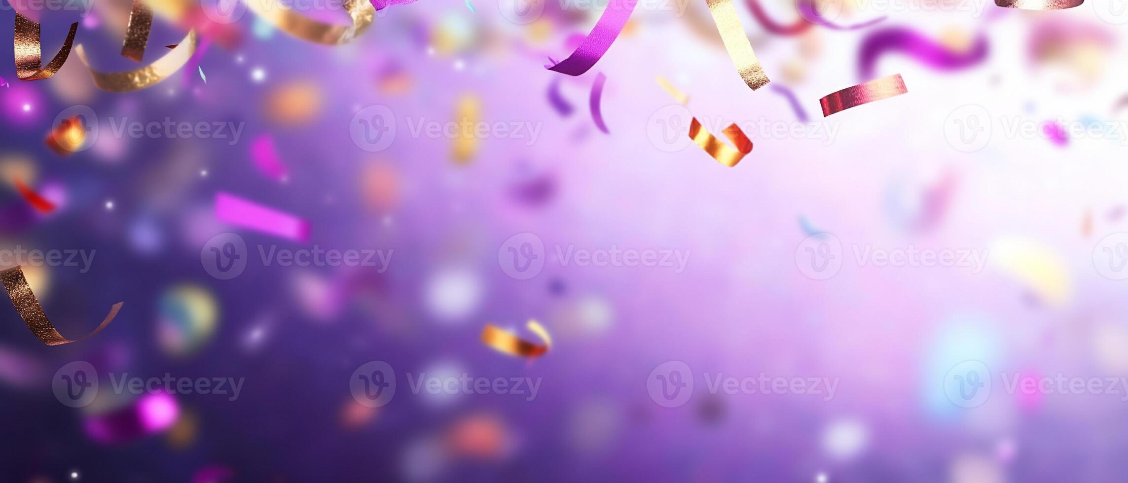 A purple background with confetti and streamers photo