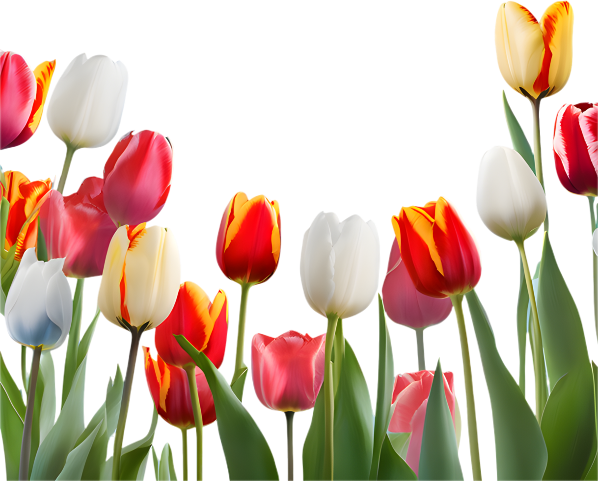 Vibrant Flower Field with Blooming Tulips in Spring. . png