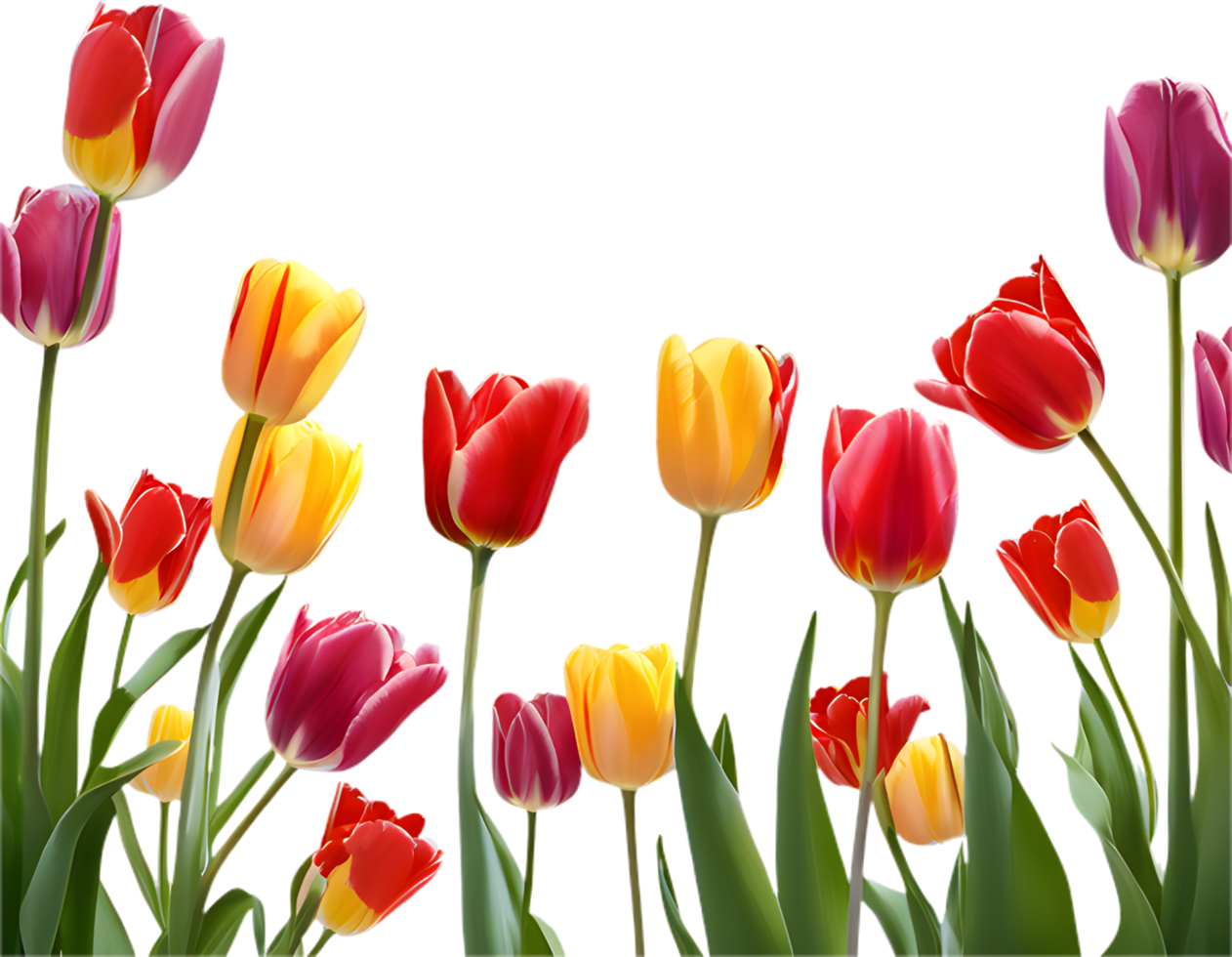 Lively Spring Field of Bright Tulips and Flowers. . png