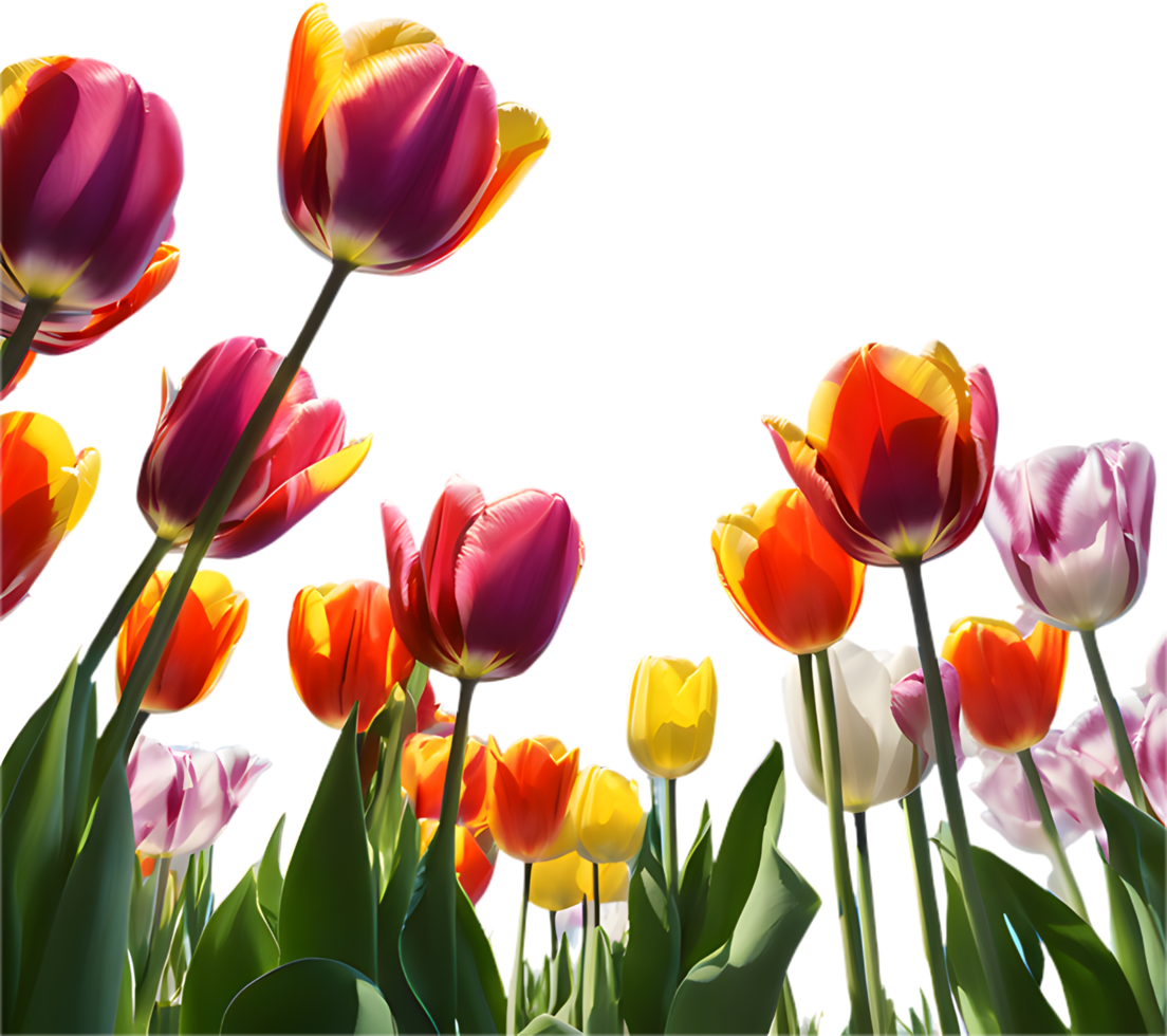 Lovely Field of Tulips and Colorful Blossoms. . png