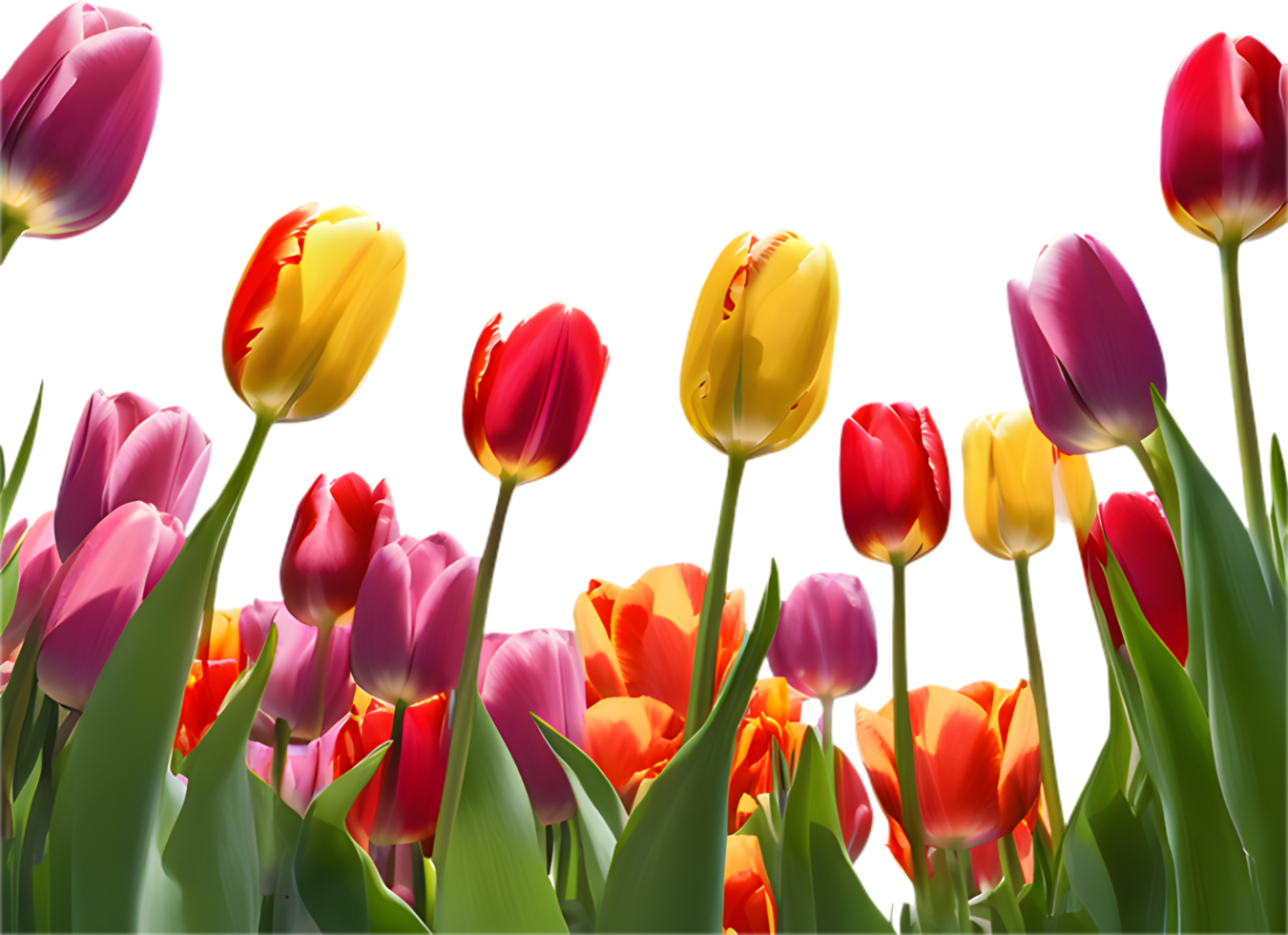 Bright Springtime Tulips and Colorful Flower Field. . png