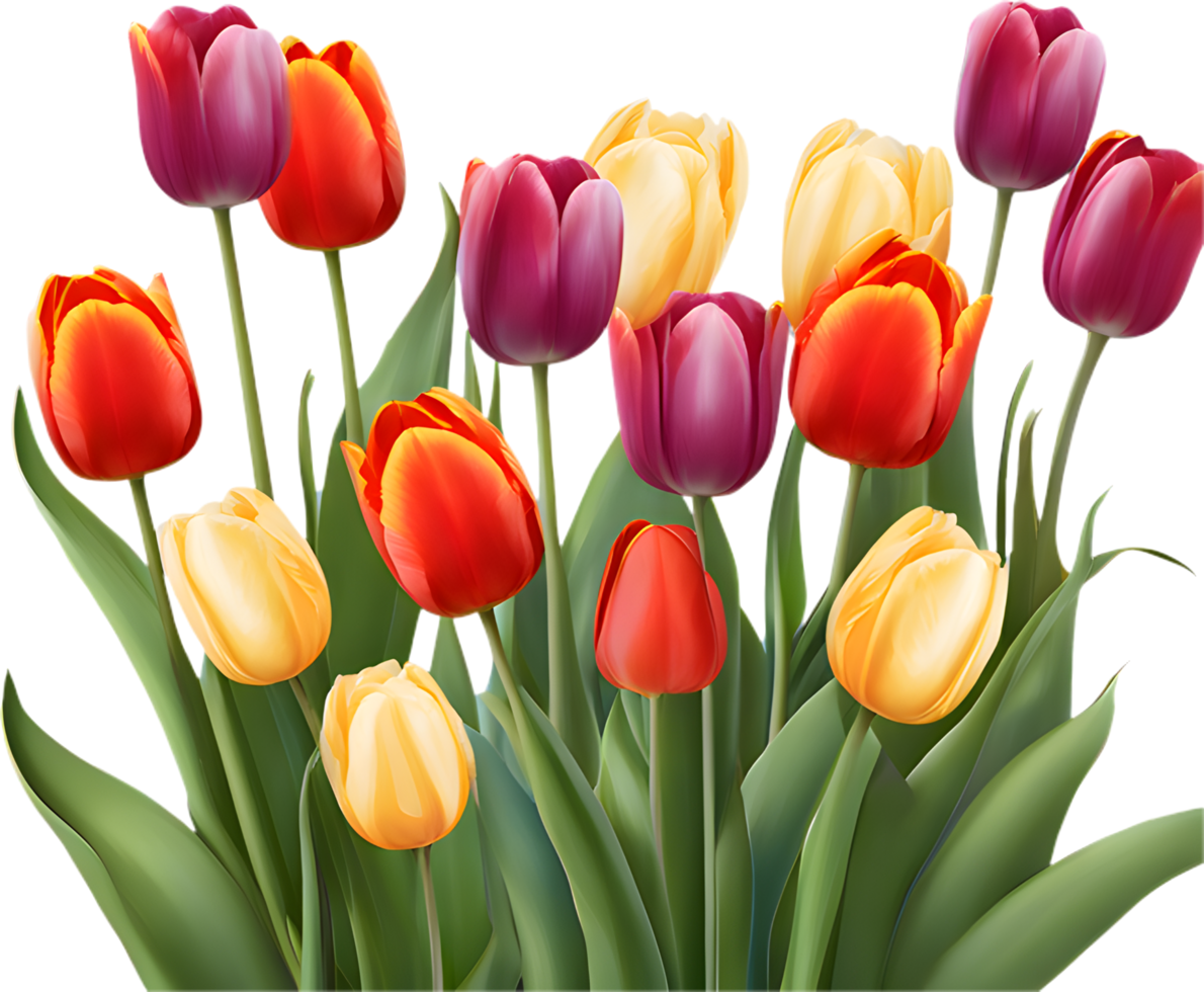 Beautiful Field of Vibrant Tulips and Bright Flowers. . png