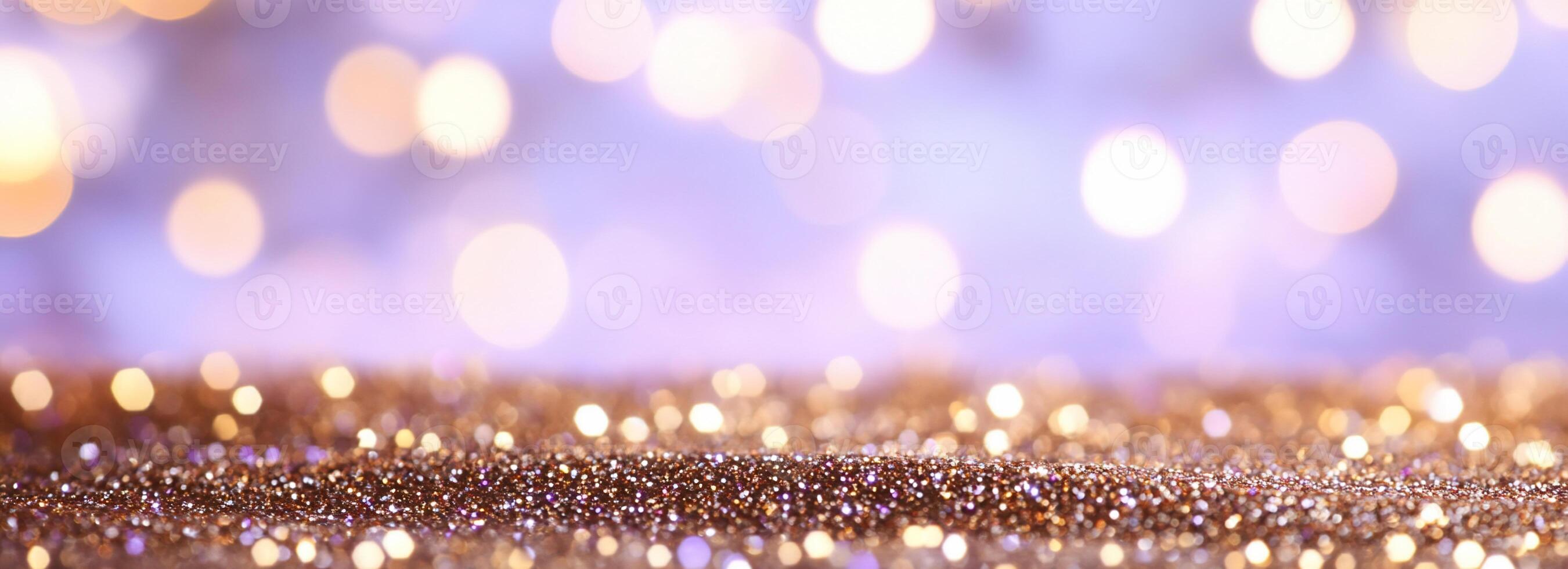 A shimmering background with soft bokeh lights and glittery texture. photo