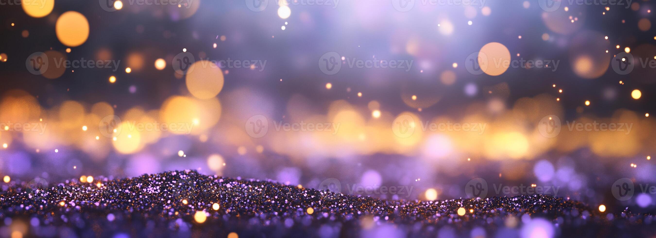 A dreamy, sparkling background with bokeh lights and a shimmering surface. photo