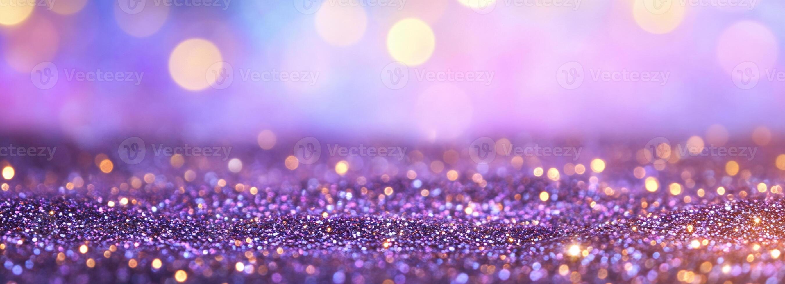 A shimmering purple and gold background with bokeh effects. photo