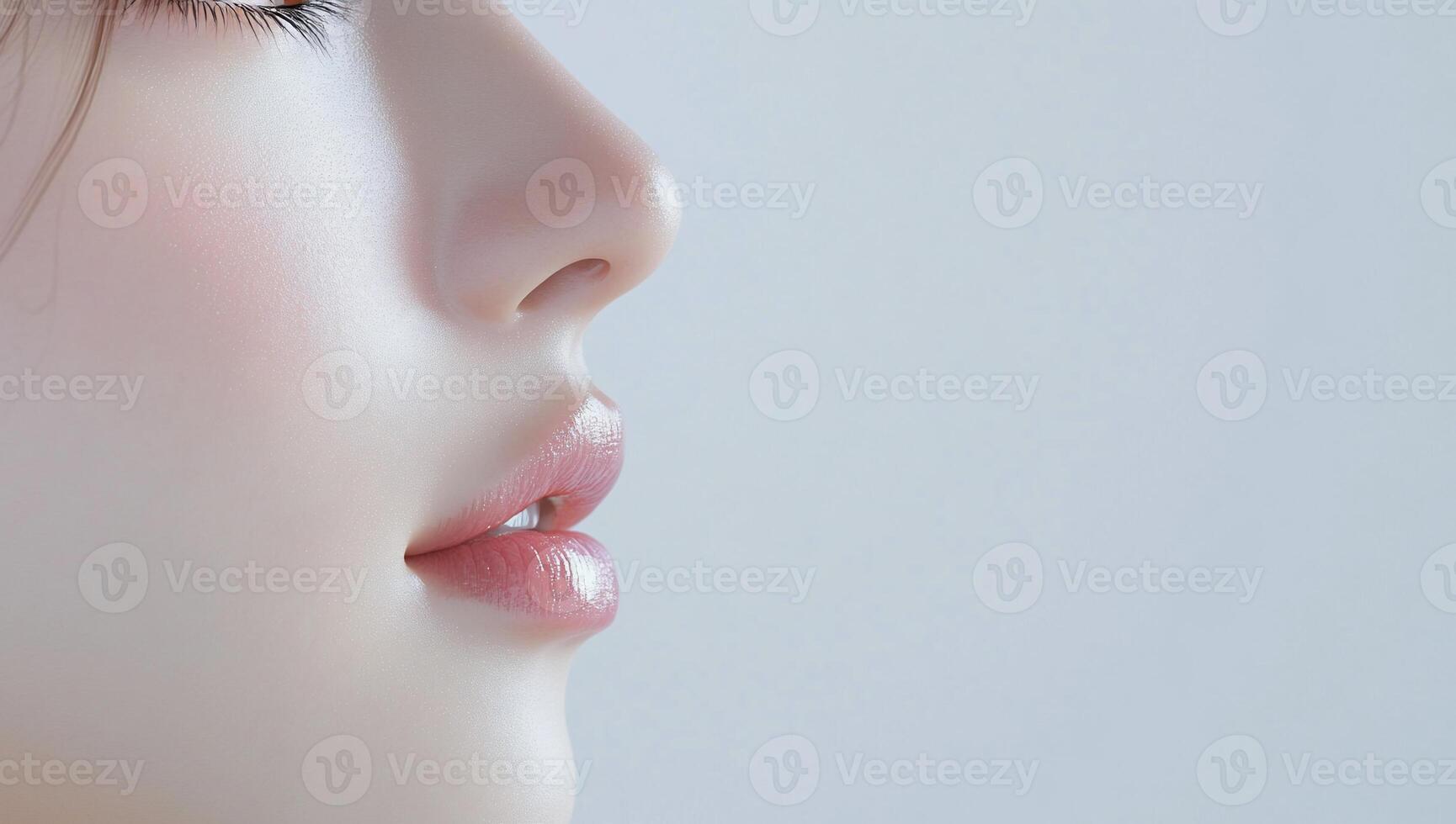 A close up of a woman's face with her eyes closed photo