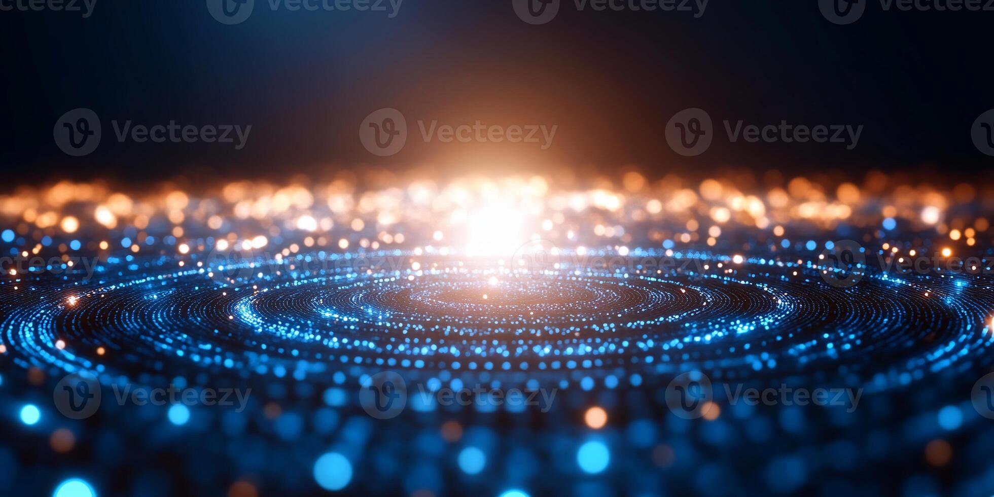 A glowing, swirling pattern of blue and orange lights in a dark space. photo
