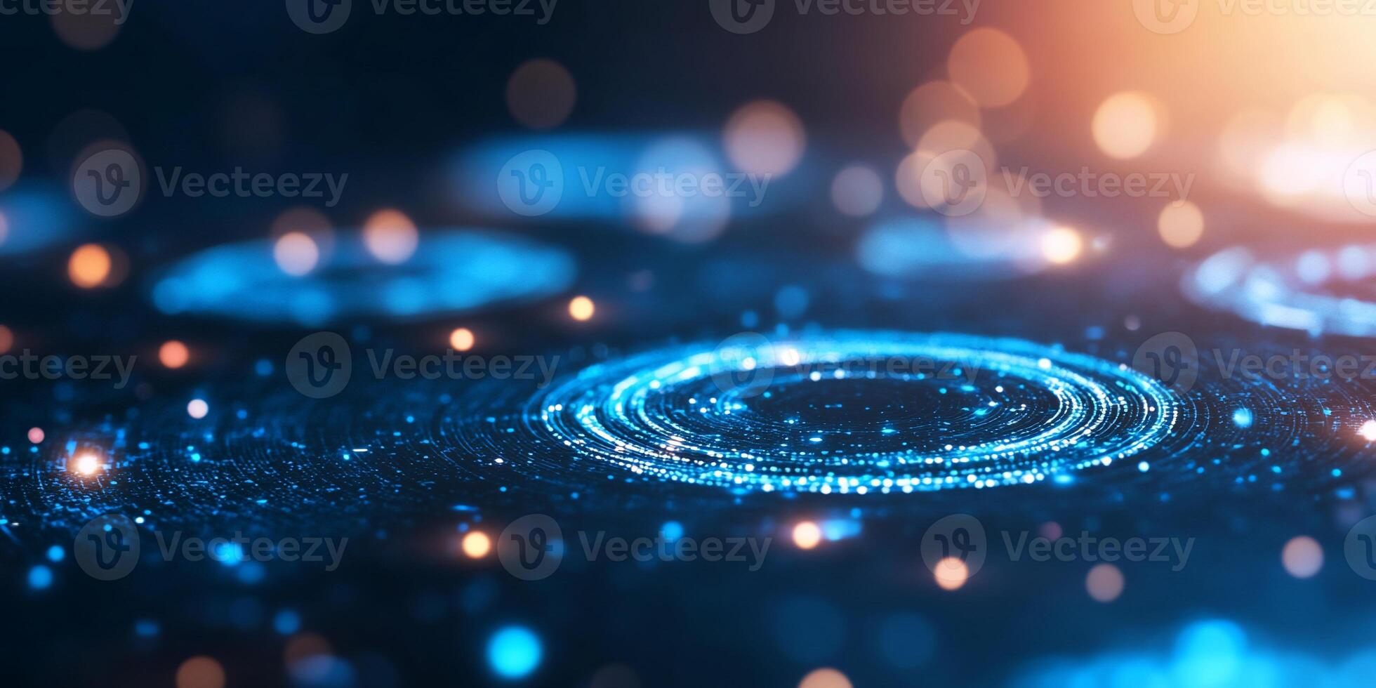 Abstract digital background with glowing circles and bokeh effects. photo