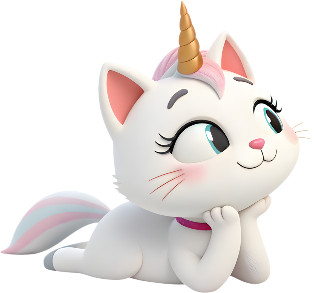 Dreamy Rainbow Unicorn Cat with Adorable Kawaii. . png