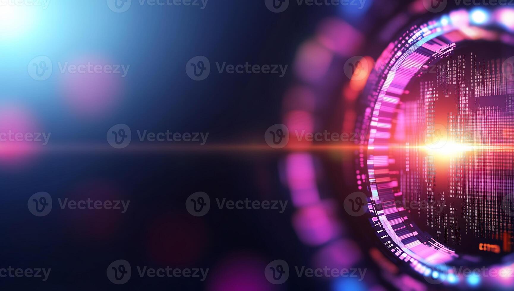 A futuristic, abstract design featuring vibrant lights and digital patterns. photo