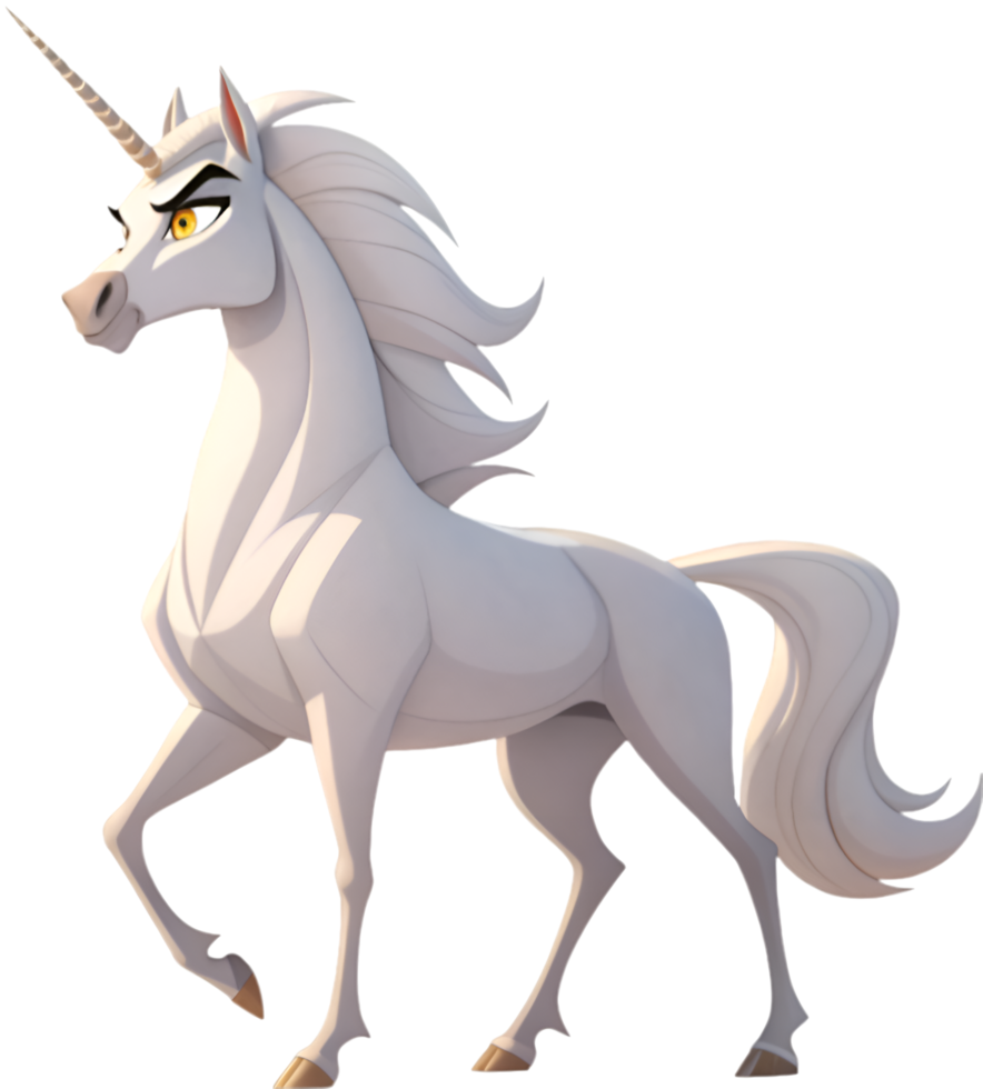 Joyful Cartoon Unicorn with Glowing Horn. . png