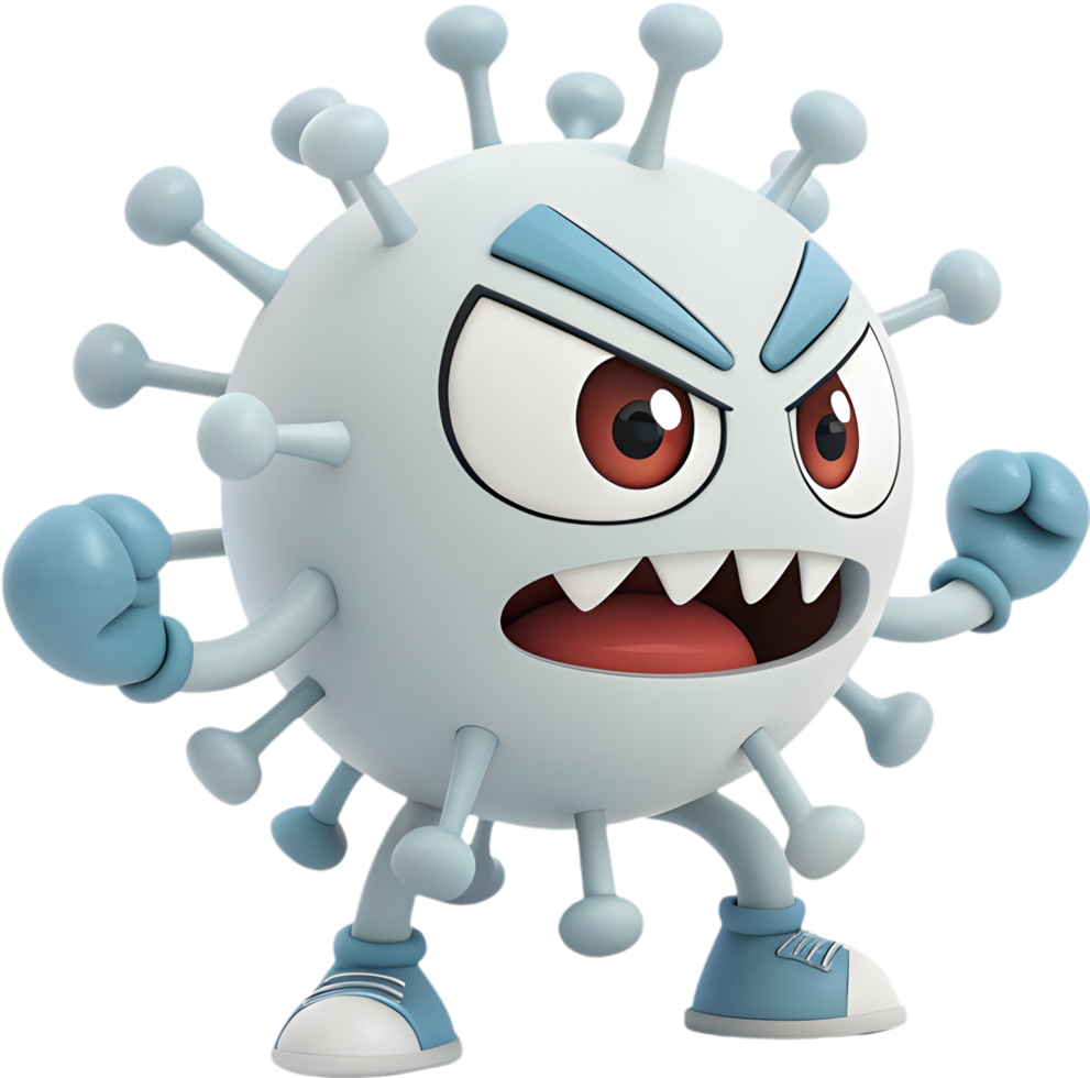 Goofy and Expressive Virus Cartoon with a Lively Personality. . png
