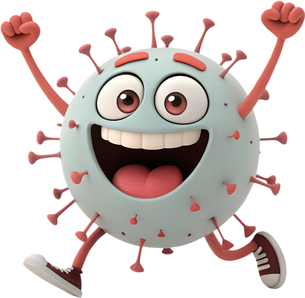 Adorable Cartoon Virus with a Unique and Animated Face. . png