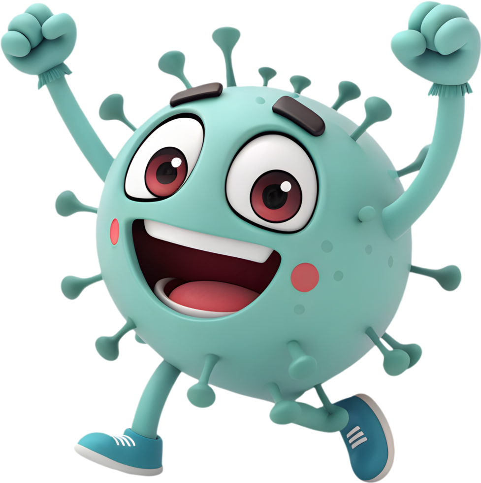 Energetic Virus Cartoon with a Colorful and Joyful Mood. . png