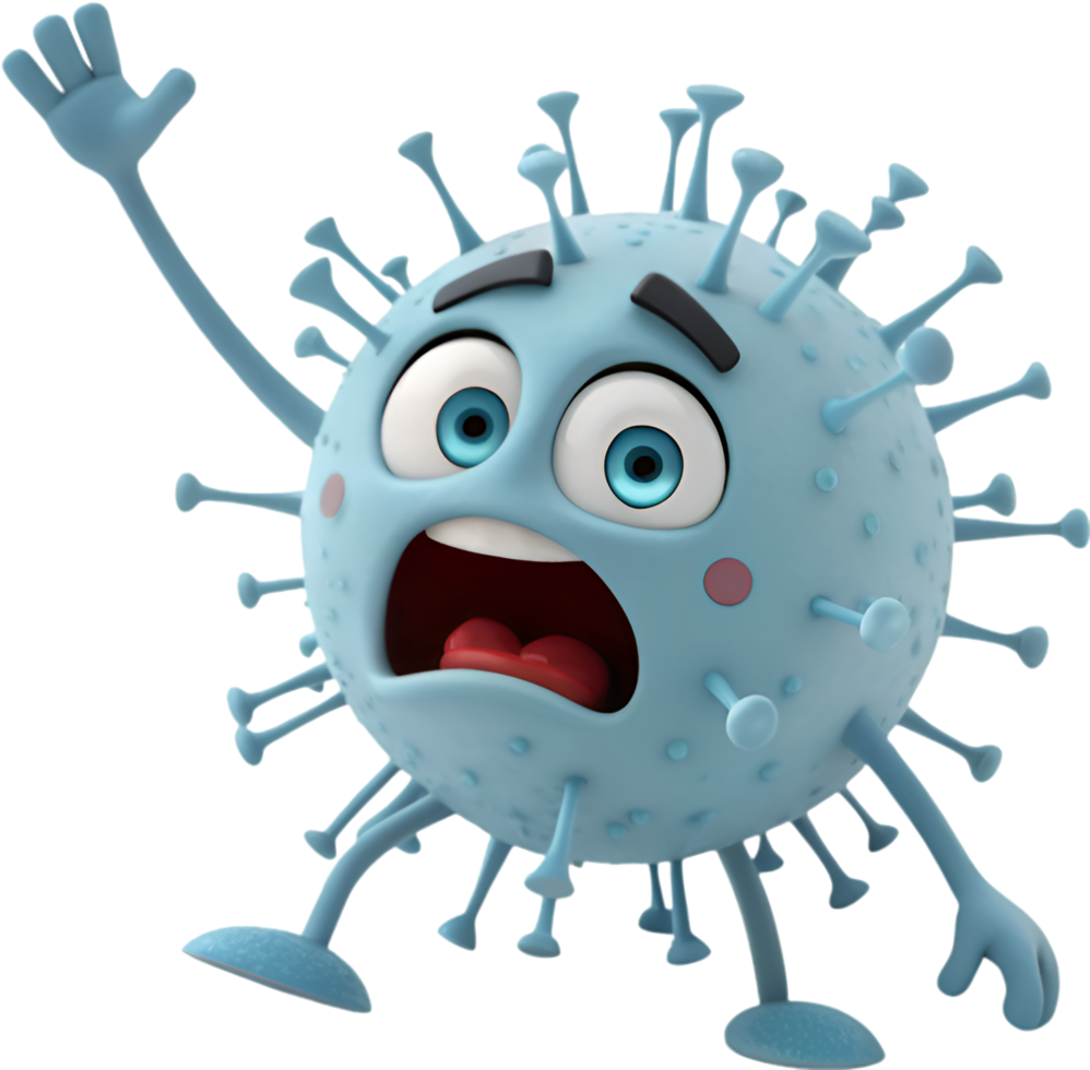 Silly Cartoon Virus with a Mischievous and Funny Appearance. . png