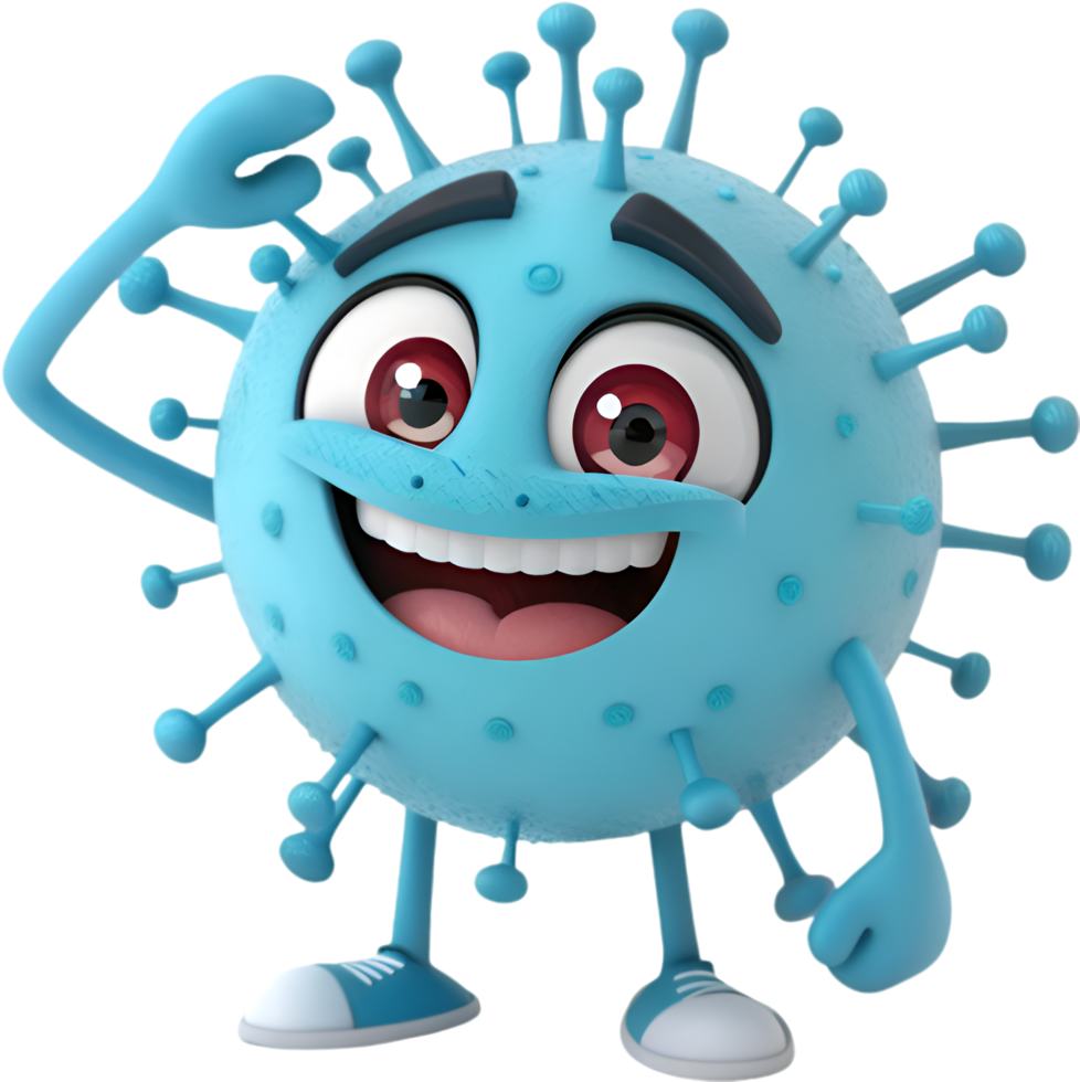 Cute Virus Cartoon with Mischievous and Expressive Style. . png