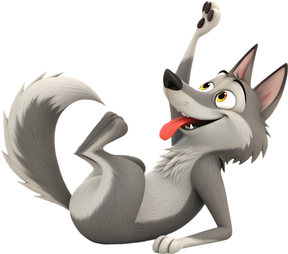 Animated Playful Wolf Cartoon Character Clipart for Fun Art. . png