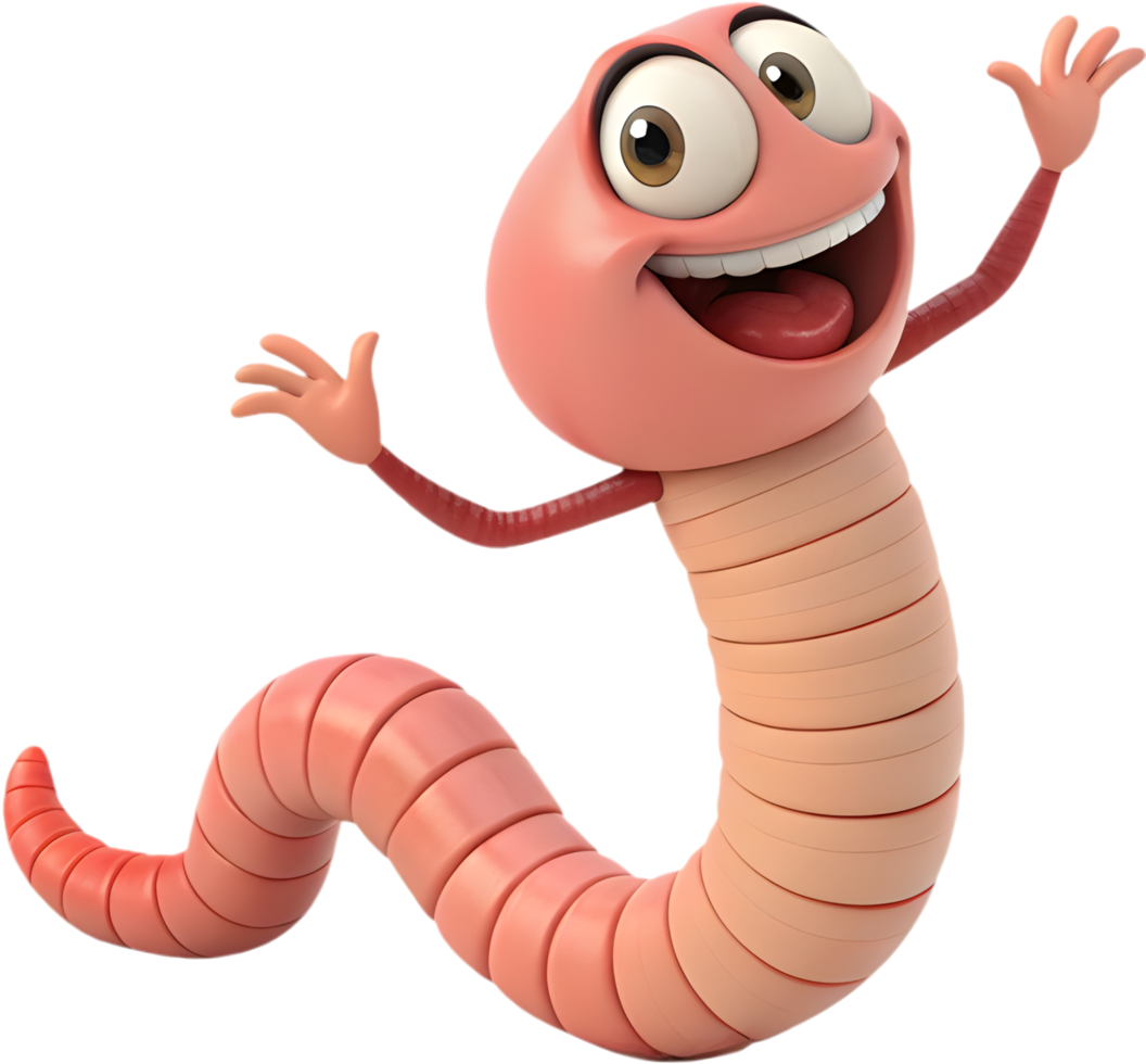 Fun animated worm character with lively and charming design style. . png