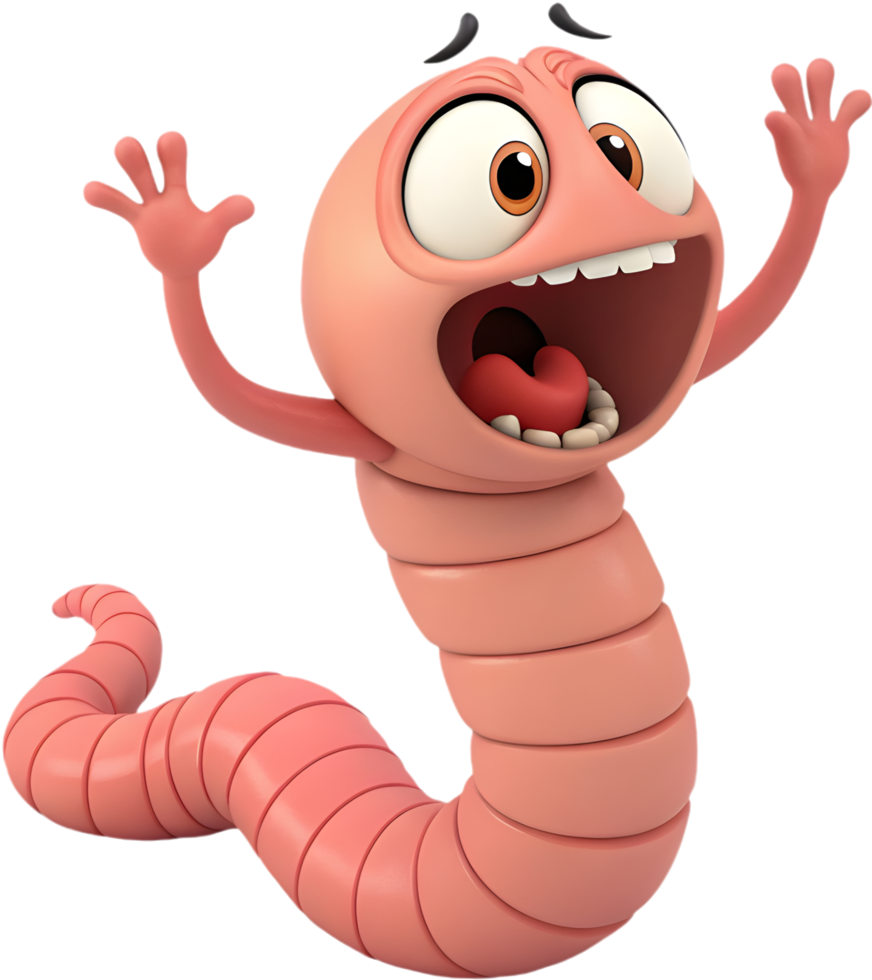 Lively worm character with a playful expression for cute clipart. . png