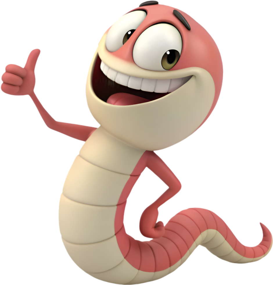 Playful worm character illustration in vibrant and cheerful design style. . png