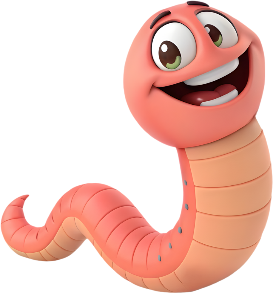 Playful worm character with colorful and lively animation style. . png