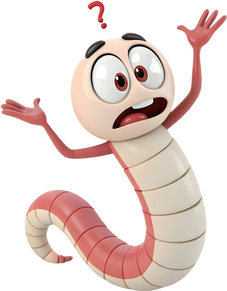 Cheerful animated worm character with a playful and friendly look. . png